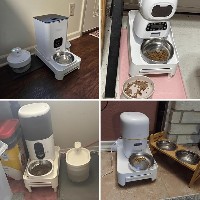 Raised Pet Feeder Stand for Cats and Dogs Neck Health, Adjustable Height Elevated Shelf Suitable for 90% Automatic Pet Feeder & Water Dispenser, with Drawer to Stock Pet Snacks, Canned Food