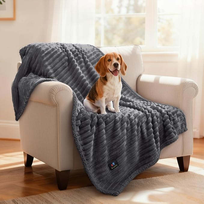 Luciphia Waterproof Dog Blanket, Washable Reversible Flannel Pet Throw | Reversible fleece cover for couch, bed, and crate; calming, and claw-resistant for dogs, cats, puppies Gray M(57''x40'')