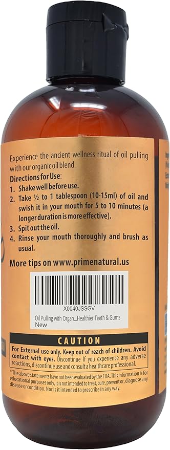 PRIME NATURAL Oil Pulling with Organic Coconut & Organic Peppermint Oil 8oz | Cocomint | Natural Oral Care & Teeth Whitening | Alcohol Free Mouthwash Freshens Breath, Healthier Teeth & Gums