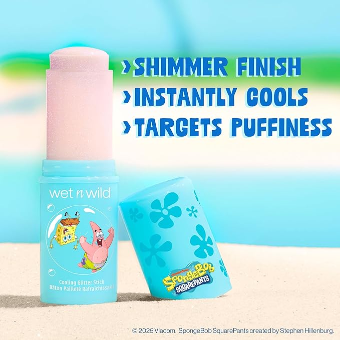wet n wild Spongebob Cooling Glitter Stick, Shimmering Opal Glow for Face & Body, Puffiness-Reducing Stick – Chill Factor