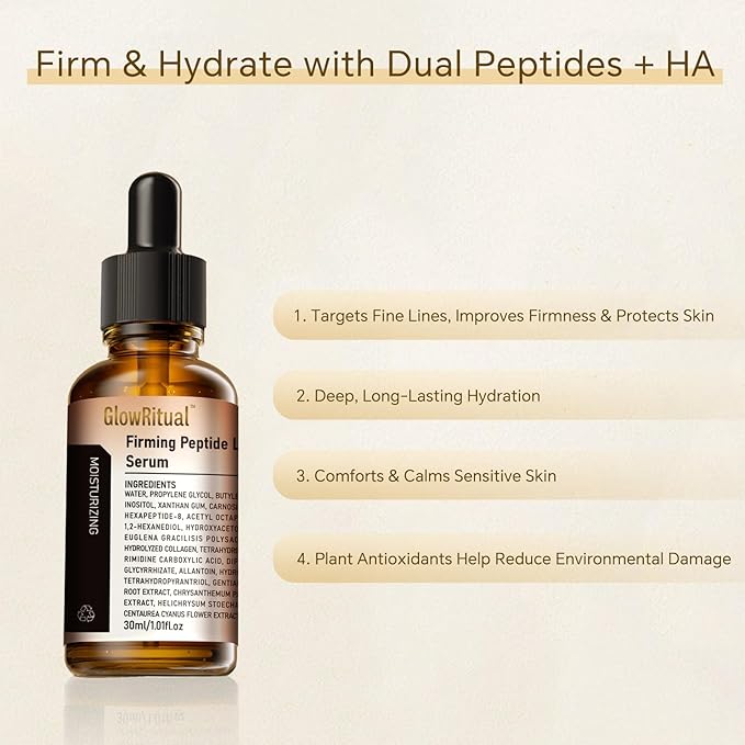 GlowRitual Firming Peptide Lifting Serum — Hydrating, Anti-Aging Face Serum; Multi-Peptides & Natural Ingredients, Boosts Elasticity & Radiance, Smooths the Look of Fine Lines, Most Skin Types