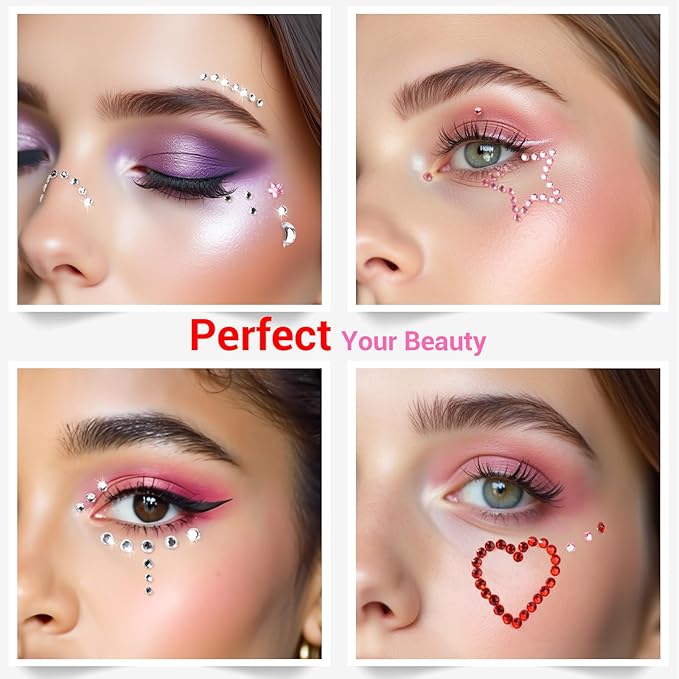 Teenitor Self Adhesive Face Gems, Face Jewels for Women, Gem Stickers Face Rhinestones, Rhinestone Stickers for Face, Eye, Hair