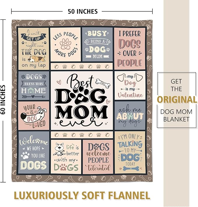 Dog Mom Gifts for Women– Best Mom Ever Blanket for Pet Lovers | Funny Canine-Inspired Throw for Women, Cozy Present for Dog Owners on Birthday, Christmas, or Mother’s Day 60" x 50"
