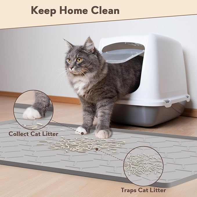 Garoopion Silicone Cat Litter Mat Large 40" X 28", Easy to Clean, Gray | Large Size Waterproof Silicone Mat with Raised Edges, Catch Litter, Protect Floor from Urine, Multi-Use for Dog/Sink/Kitchen