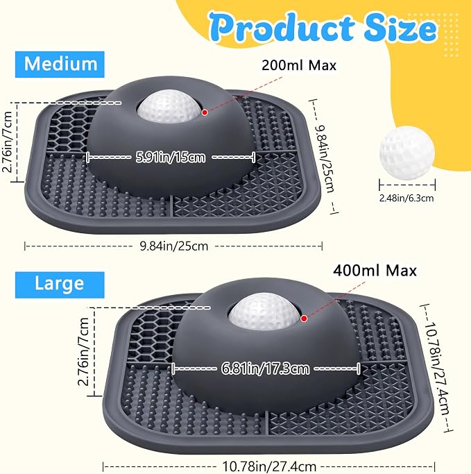 Slow Feeder Dog Bowls & Lick Mat for Liquid and Thick Treat, Anti-Slip Dog Lick Bowl with Interactive Rolling Ball, 5/6 Cup Pup Licking Toy for Large Medium Small Dogs and Cats-Large Gray