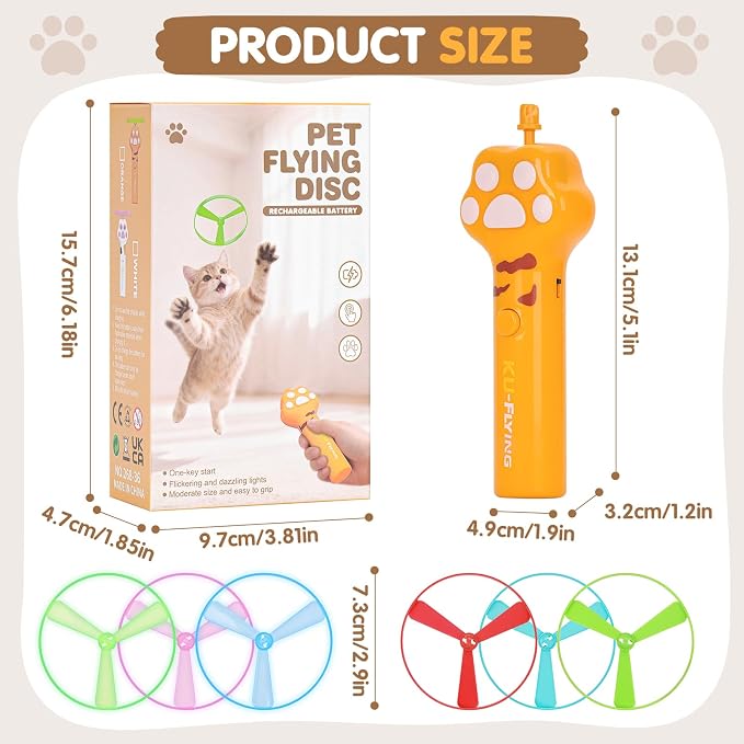 Cat Fetch Toy, Flying Disc Launcher with 6 Flying Discs