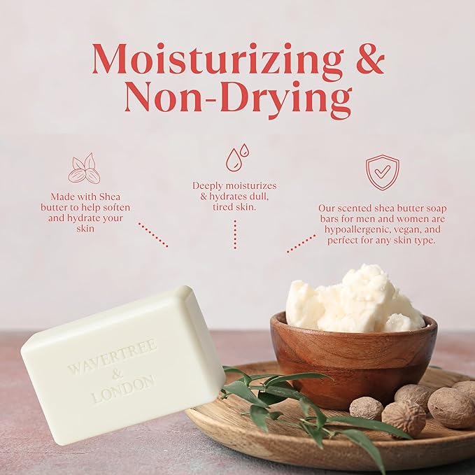 Wavertree & London Japanese Plum Scented Natural Soap (8 Bars), 7oz Moisturizing French Triple Milled Soap Bars enriched with shea butter - Pure Plant Oil Bath & Body Bars for All Skin Types