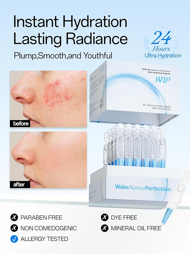 WNP Hyaluronic Acid Serum 3% for Face with 4D Multi-Layer Hydration | Ultra Hydrating Anti-Aging Serum | Moisturizer for Dry & Sensitive Skin | Pre-Makeup Skincare | Single-Use Vials 100PCS