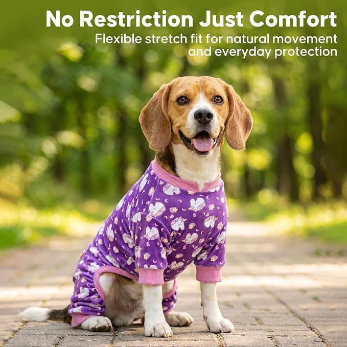 KYEESE Velvet Dog Pajamas for Small Dogs Soft Onesie Shirt, Unicorn Purple | 4-Way Stretch, Lightweight & Breathable, Reduces Shedding, Gentle on Sensitive Skin, Recovery Support, Easy Potty Breaks