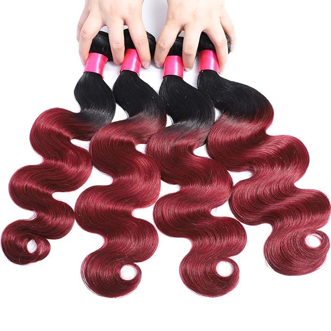 Ombre Human Hair Bundles Brazilian 1b/99j Two Tone Ombre Body Wave Human Hair One Bundle 24inch 100% Unprocessed Virgin Hair Bundles Weaves for Women