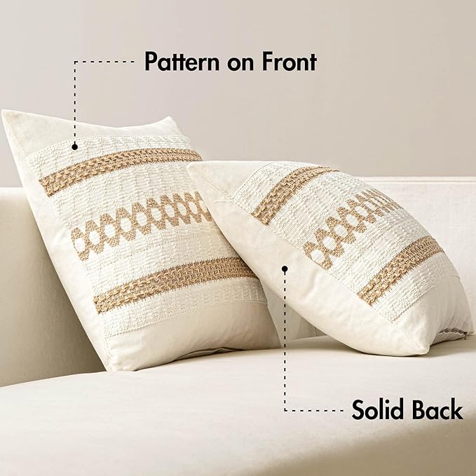 MIULEE Set of 2 Neutral Boho Decorative Pillow Covers 20x20 Inch | Farmhouse Couch Throw Pillows, Modern Spring Cotton Cushion Covers, Macrame Woven Home Decor for Bed Sofa Chair