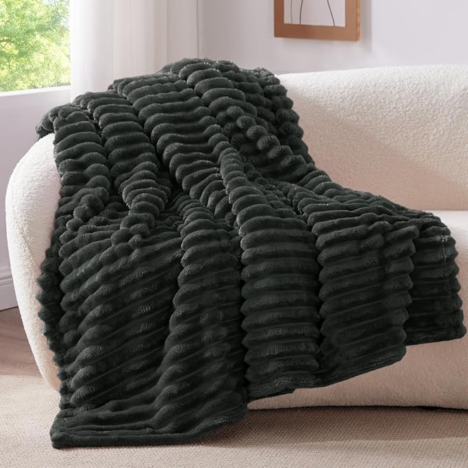 BEDELITE Striped Fleece Throw Blanket, Charcoal Grey, 50"x60" | 300GSM Microfiber Fleece, Soft Cozy, Lightweight Warm, Double-Sided Plush, Machine Washable, Gift, Room Decor, for Couch Sofa