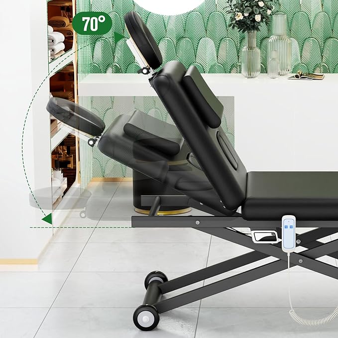 pouseayar Heavy Duty Electric Massage Table, Electric Lift Motor and Manual Backrest Adjustable for Treatment/Medical Spa/Facial Bed/Beauty Bed and More - 31.5 Wide x 75 Long - Black