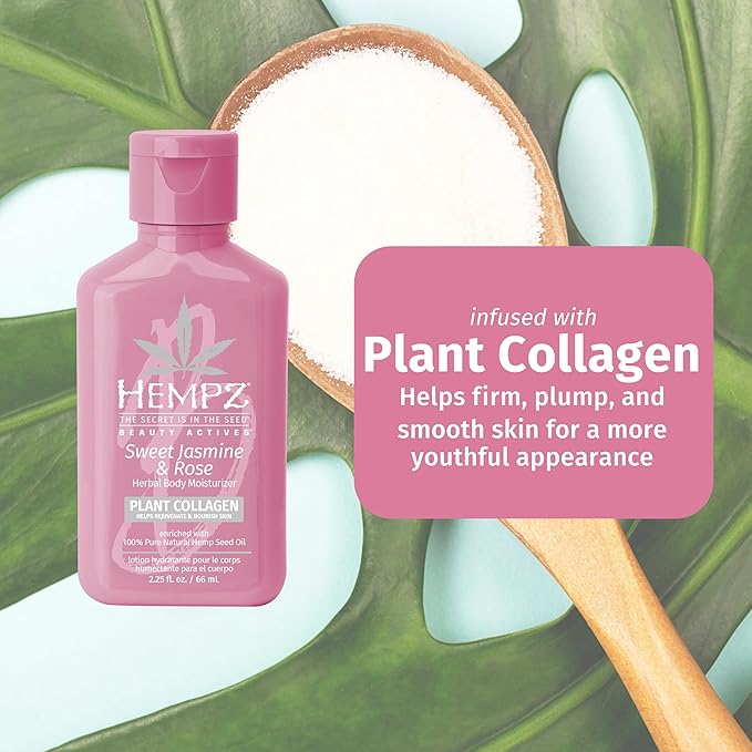 Hempz Mini Collagen-Infused Jasmine & Rose Body Moisturizer, 1 oz - Paraben-Free, Vegan, Cruelty-Free (Pack of 2)