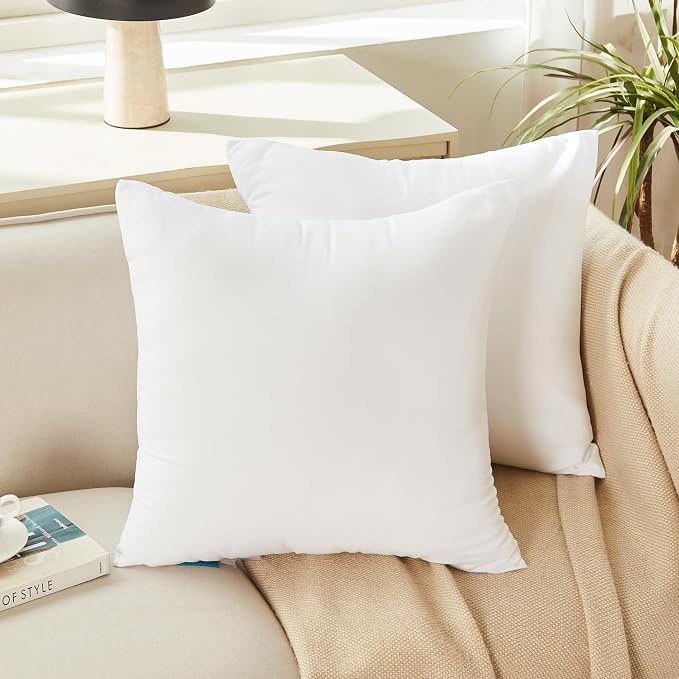 Oubonun 30 x 30 Throw Pillow Inserts | Soft, Plush & Decorative Down Alternative Pillows for Couch Sofa Bed, Machine Washable - White, Pack of 2