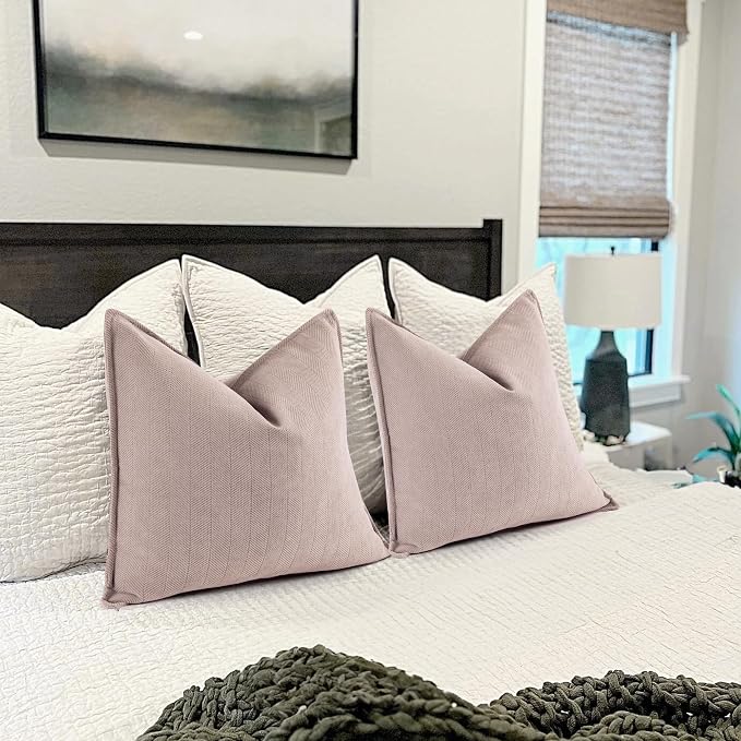 Dusty Pink Valentine Pillow Covers 24x24 Set of 2 Chenille Throw Pillow Covers with Elegant Design Soft and Luxurious Decorative Throw Pillows for Couch, Bed, and Home Decor