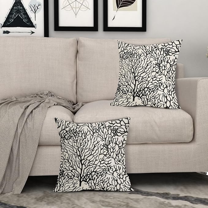 Nautical Coastal Coral Pillow Covers 24x24 Inch Set of 2 Summer Ocean Beach Black White Decorative Pillow Cases Outdoor Linen Cushion Cover Farmhouse Decor for Bedroom Home Sofa Couch Bed