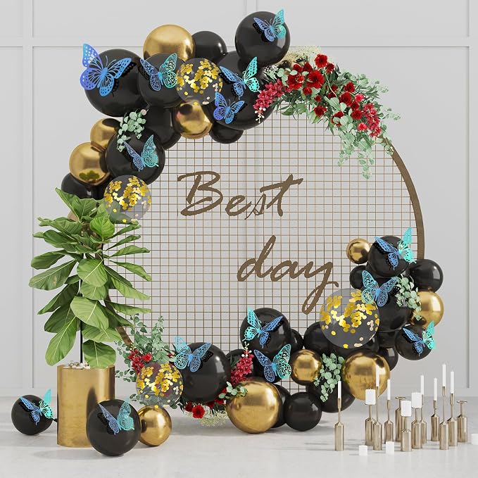 SAOROPEB 3D Butterfly Wall Decor 48 Pcs Laser Blue Butterfly Decorations | 4 Styles 3 Sizes, Butterfly Birthday Decorations Butterfly Party Decorations Cake Decorations, Removable Stickers