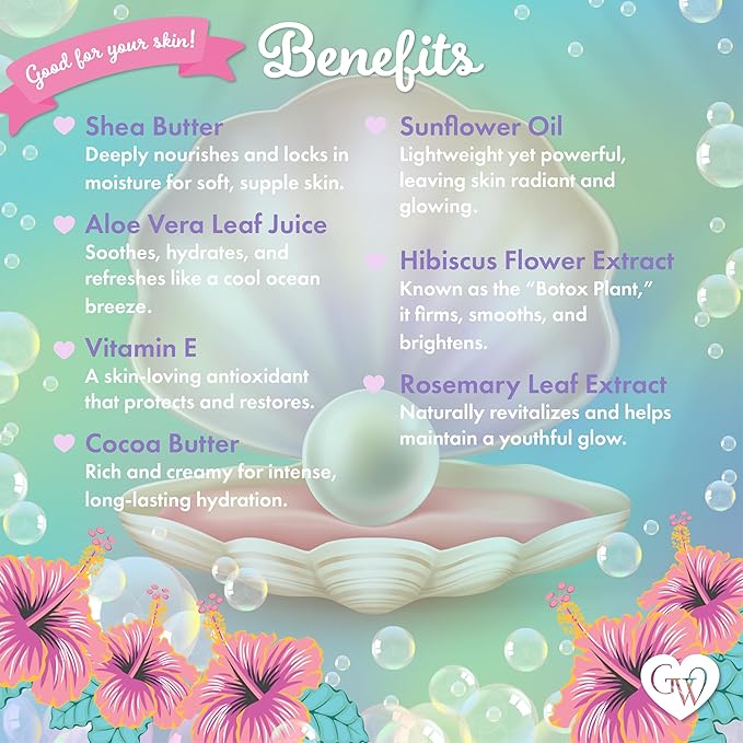 Glimmer Wish Whipped Body Butter for Women with Dry Skin – Shea & Coconut Moisturizer, Nourishing Body Cream for Women, Hydrating Lotion for Smooth, Soft Skin (Mermaid Tropical Island)