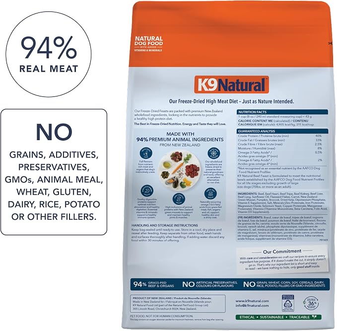 K9 Natural - Freeze Dried High Protein Grain-Free Dog Food Or Topper