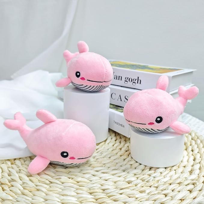Dog Hide and Seek Toys Puppy Chew Squeaky Toys Plush Mushroom&Bamboo&Shell Hideout Stuffing with Squeakers Animals (3Pcs Squeaky Whale Pink)