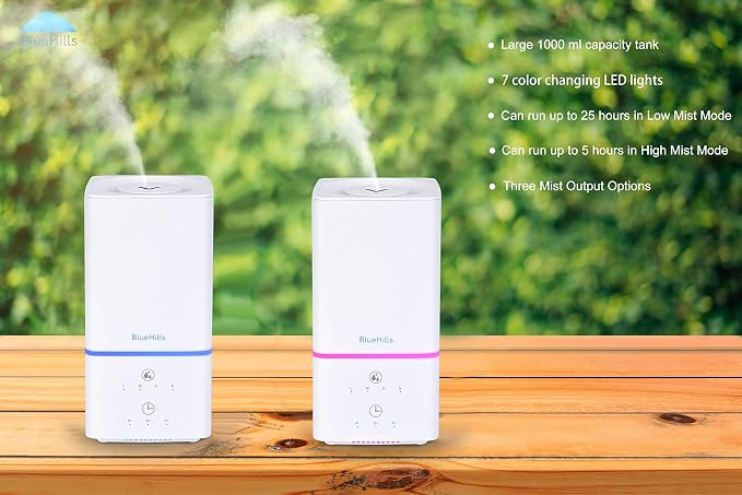 BlueHills 1000 ML Premium Essential Oil Diffuser Humidifier Combo Square White Aroma Diffuser for Large Room Home Quiet Modern Design Long Run Time High Capacity Oil Diffuser - Solid White - H101