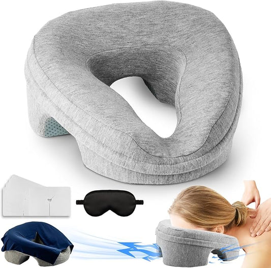 VVB Face Down Pillow for Massage Table, Massage Headrest for Bed, Stomach Sleeping Pillow with Face Cradle Pad, BBL Pillows After Post Eye Surgery Recovery, Massage Pillow with Removable Cover Grey