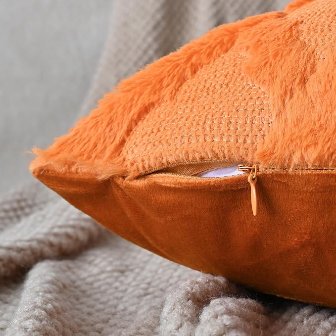 Set of 2 Soft Moroccan Throw Pillow Covers 22x22 Inch Plush Boho Decorative Pillow Cover Accent Cushion Case for Couch Sofa Bed, Orange