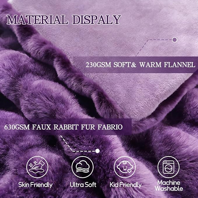Latepis Purple Throw Blanket for Couch Bubble Cute Soft Warm Faux Fur Blanket for Sofa Bedroom Cozy Blankets for Women Gift Luxury Blankets for Woman Gifts 50''x60'', 860GSM