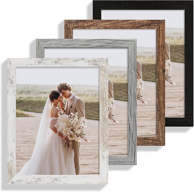 Hongkee 10x13 Picture Frame Set of 4, Made of Real Glass and Multicolour Frame, 10 by 13 Photo for Wall or Tabletop - Display Picture 8.5x11 with Mat or 10x13 Without Mat