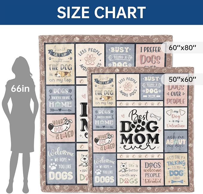 Dog Mom Gifts for Women – Best Mom Ever Blanket for Dog Lovers | Funny Canine-Inspired Throw for Women, Cozy Present for Dog Owners on Birthday, Christmas, or Mother’s Day – 80" x 60"