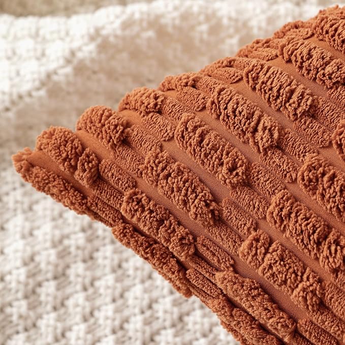 MIULEE Fall Euro Decorative Throw Pillow Covers 26x26 Dark Rust Pack of 2 | Sham Terracotta Soft Corduroy Boho Striped Pillow Covers Modern Farmhouse Autumn Home Decor For Sofa Living Room Couch Bed