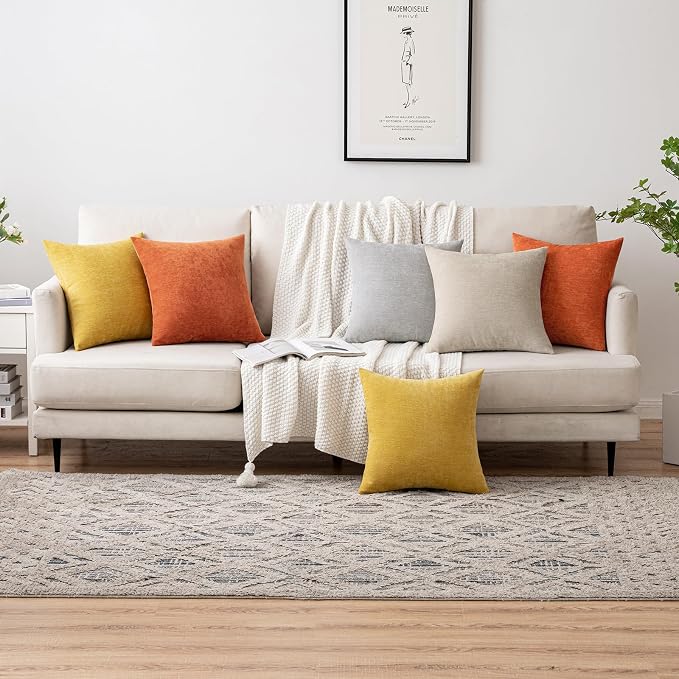 MIULEE Pack of 2 Burnt Orange Decorative Fall Pillow Covers 18x18 Inch | Soft Chenille Couch Autumn Throw Pillows Farmhouse Cushion Covers for Home Decor Sofa Bedroom Living Room