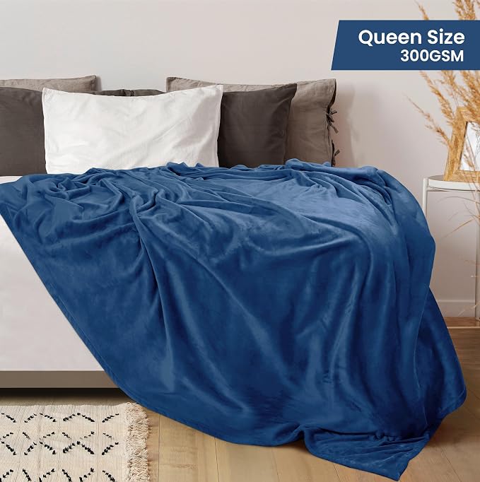 Utopia Bedding Soft Fleece Bed Blanket Queen Size Royal Blue (90x90 Inch) | Microfiber Plush Warm Lightweight Breathable Cozy Blanket Anti-Static, All Season Use, Gift for Women and Men