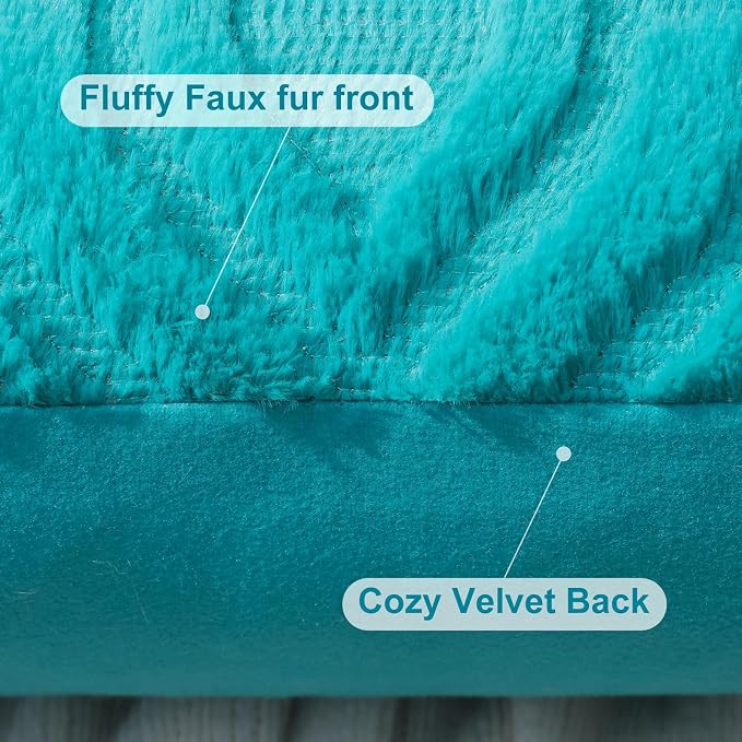 decorUhome Faux Fur Plush Soft Turquoise Throw Pillow Covers 12x20 Set of 2 | Plush Solid Fall Couch Pillow Covers, Accent Modern Farmhouse Neutral Decorative Square Pillow Cases for Sofa Bed Living Room