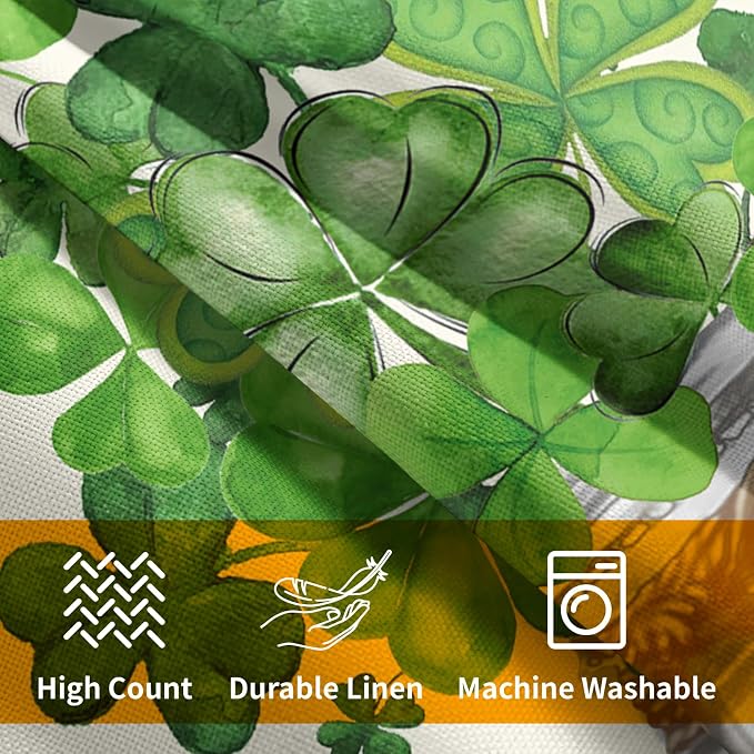 Kawani St Patricks Day Pillow Covers 16x16 Inch Set of 2 Green Shamrock Lucky Clover Mason Jar Pillowcase Cotton Linen Square Cushion Case Decoration for Home Couch Sofa Bed Living Room