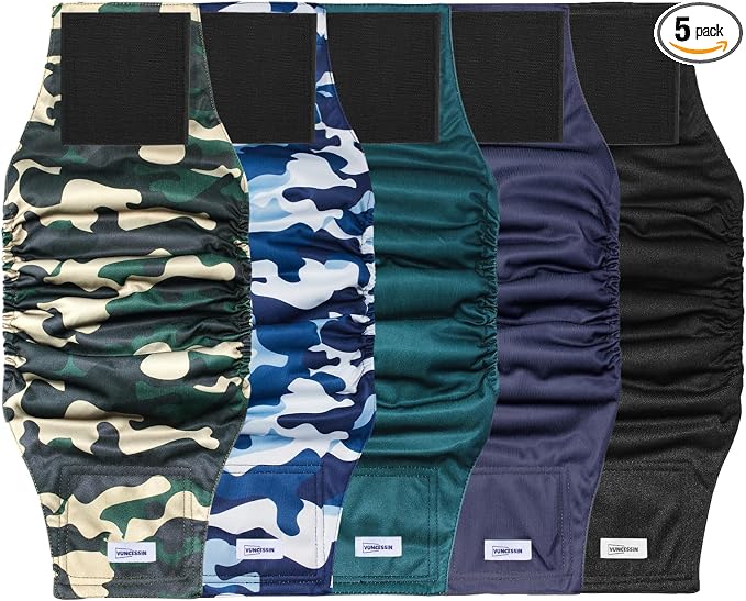 Reusable Dog Diapers Male, Premium Washable Belly Bands for Dogs, Pack of 5, High Absorbing Extra Small Dog Wraps for Doggie & Puppy in Incontinence or Excitable Urination and Training(XS)