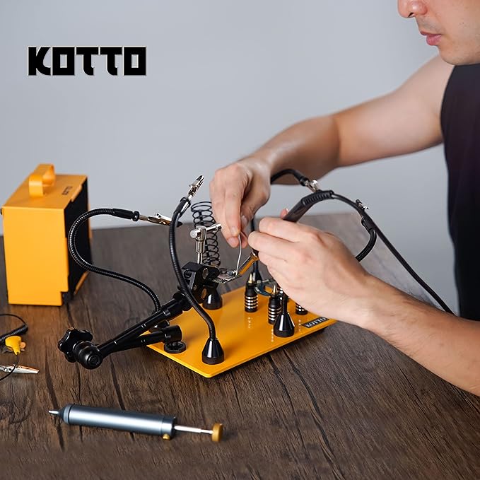 KOTTO Helping Hands Soldering, Third Hand Soldering Tools PCB Holder Four Arms Helping Hands Crafts Jewelry Hobby Workshop Helping Station Non-slip Steel Weighted Base