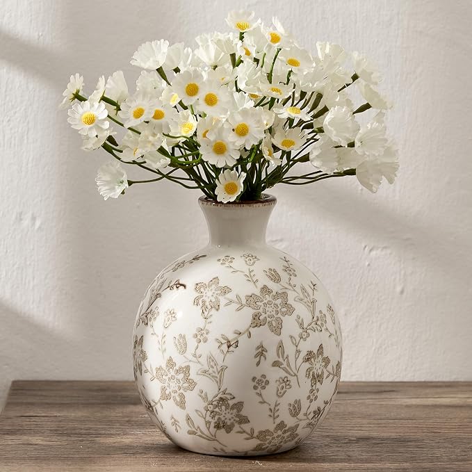 5.98" Ceramic Flower Decorative Antique Vase, Vintage Rustic Chinoiserie Floral Vase for Home Decor, Living Room, Bookshelf, Office, Entryway, Garden, Chinoiserie Decor, Tuscan Decor