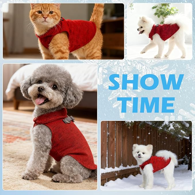 Fleece Dog Sweater - Pullover Dog Jacket, Warm Winter Coat Vest with D-Ring for Leash, Pet Cold Weather Clothes Outfit, Sweatershirt for Boys or Girls Puppy Red L