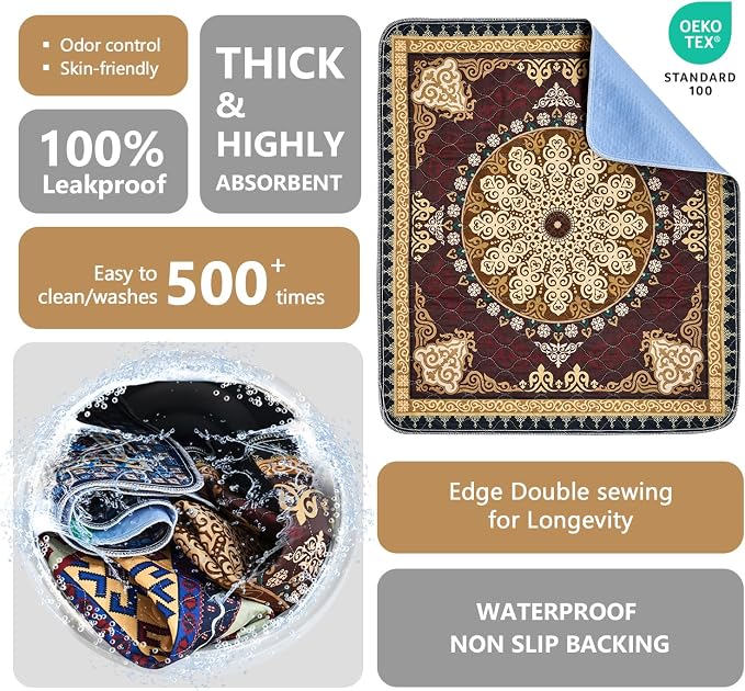 Washable Pee Pads, Super Absorbent Puppy Pads, 2 Pack 48"x48" | Reusable Dog Training Pads, Leakproof With Waterproof Non-Slip Backing For Crates, Floors, Indoor Potty & Furniture
