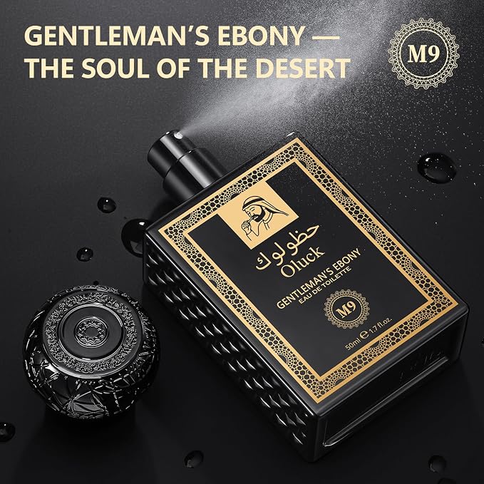 Oluck Gentleman’s Ebony M9 Men's Cologne 50ml Eau de Toilette – Warm Spicy Woody Fragrance for Men with Oud Wood, Cardamom, Cinnamon & Amber, Long Lasting Mens Perfume, Fragrance Gift for Men
