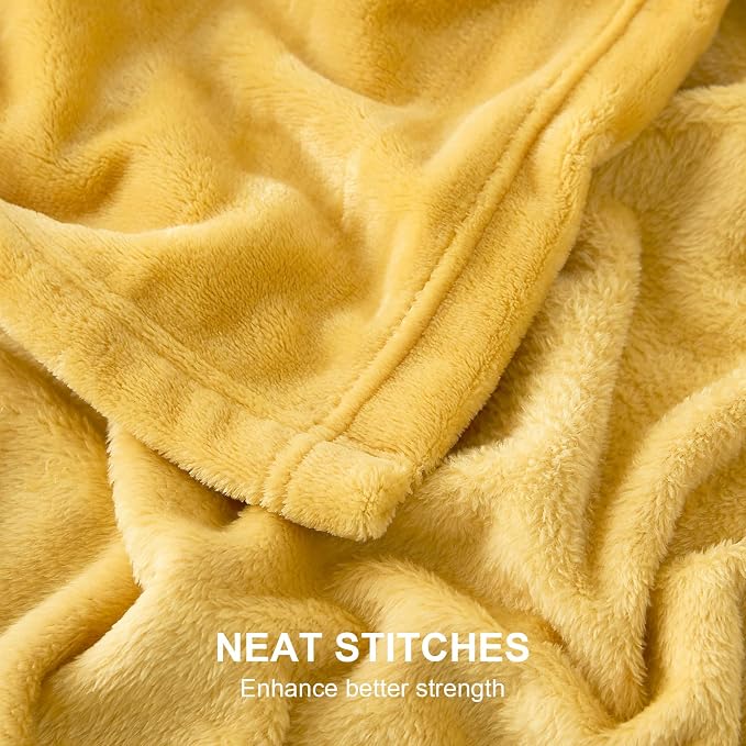 Hansleep Throw XL Yellow Fleece Blanket, Soft Flannel Bed Blanket | Fuzzy Cozy Blanket 50x70 Inches, Multi-use for Bed, Sofa, Couch, Travel, Camping, All Season Warm Lightweight Cover