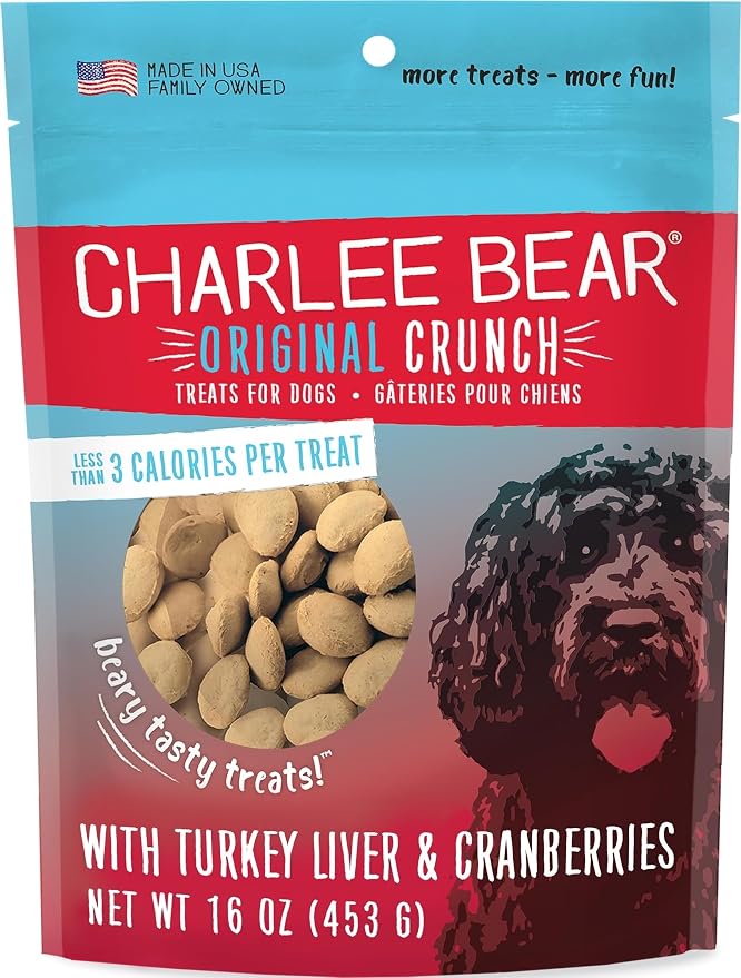 Charlee Bear Original Dog Training Treats, Turkey Liver & Cranberry, 16 oz | Pocket-sized Training Treats, Crunchy Dog Treats, Limited Ingredient Recipe, Under 3 Calories per Treat, Made in USA