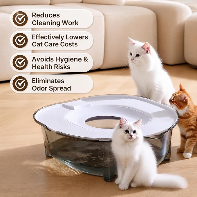 Cat Potty Training Kit for Indoor Cats, Portable Cat Toilet with Raised Anti-Splash Edge, Easy Clean Thickened PP Litter Box for Small and Medium Cats (Grey)