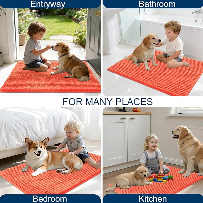 OLANLY Dog Door Mat for Muddy Paws 47x17, Extra Absorbent Chenille Mud Mat | Coral, Absorbs Moisture and Dirt, Non-Slip Machine Washable Doormat, Quick-Drying Indoor Entryway Floor Mat for Dogs