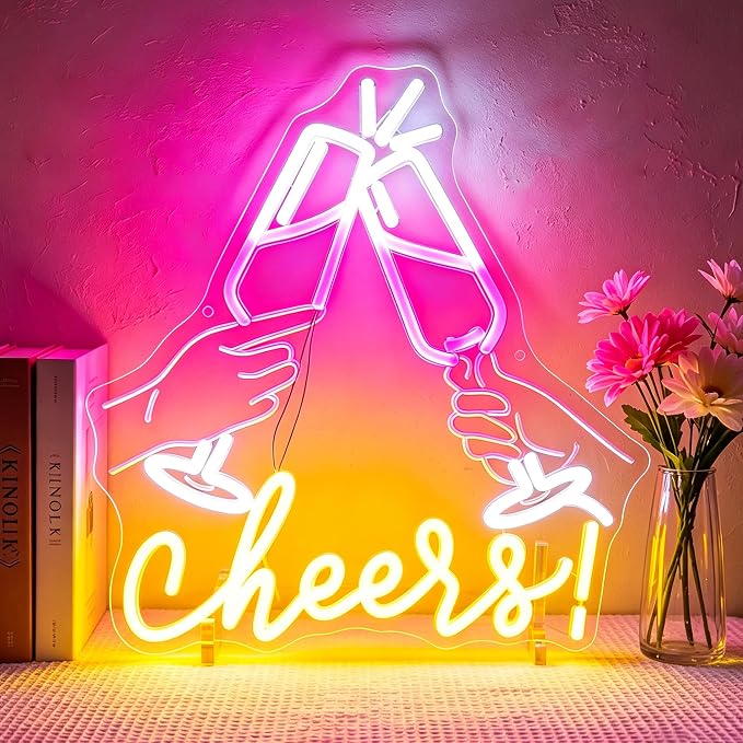 Neon Sign, Cheers Neon Signs for Wall Decor LED Signs Neon Light | Cheers Neon Signs for Wedding, Graduation, Birthday, Party, Bar, Festival Celebration Backdrop Wall Decor, Gift, USB Powered