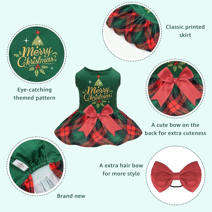 CuteBone Dog Mesh Dress Christmas Puppy Sundress Pet Outfit Summer Fashion for Small Dogs Girl Cat Clothes