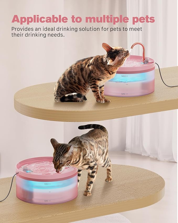 Pink Cat Water Fountain: Super Silent Cats Fountain | 108oz/3.2L Pet Water Fountains for Cats Indoor Faucet Cat Fountain for Cats and Dogs