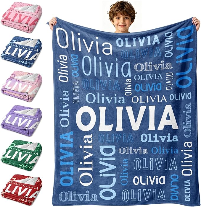 Custom Blanket with Name, Personalized Name Blankets for Teen Girls Boys Kids Baby, Customized Flannel Throw Blanket Gifts for Christmas Birthday - Printed in USA